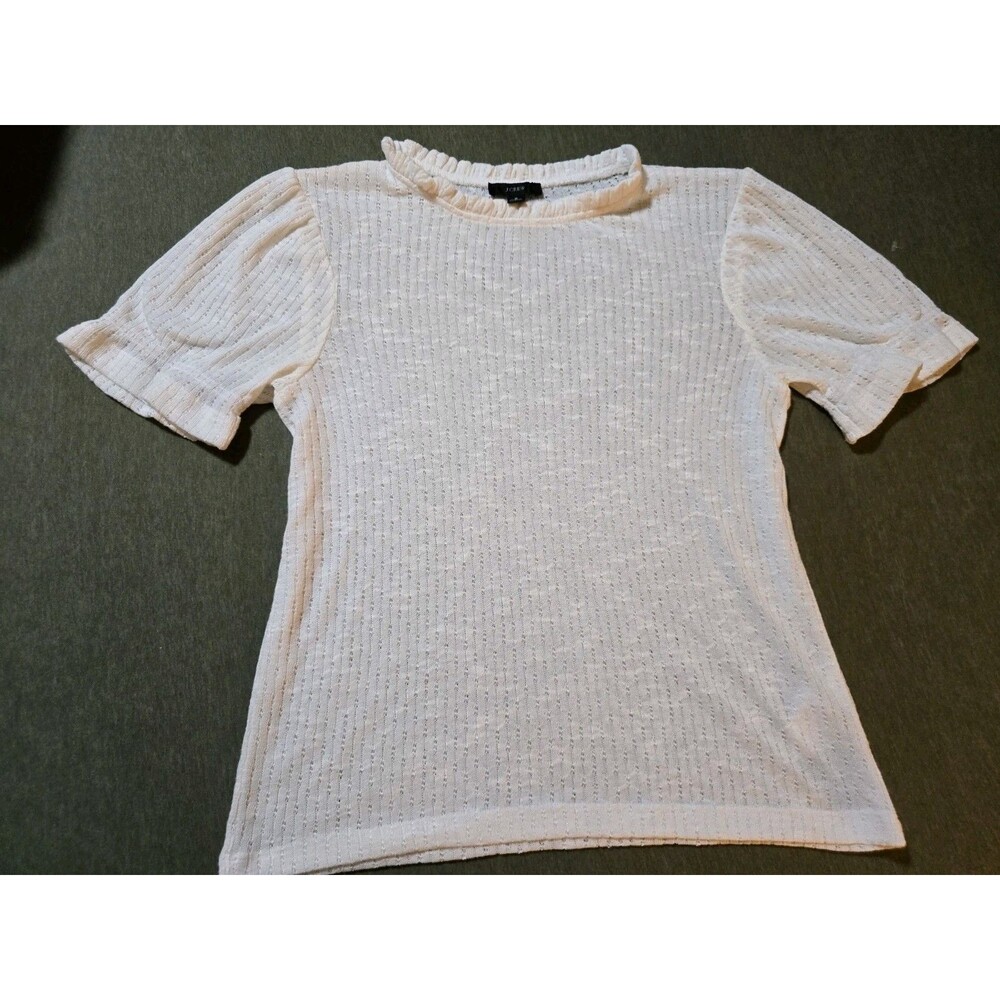 J Crew Pointelle Puff Sleeve Shirt White Size Small Feminine Coquette Dainty